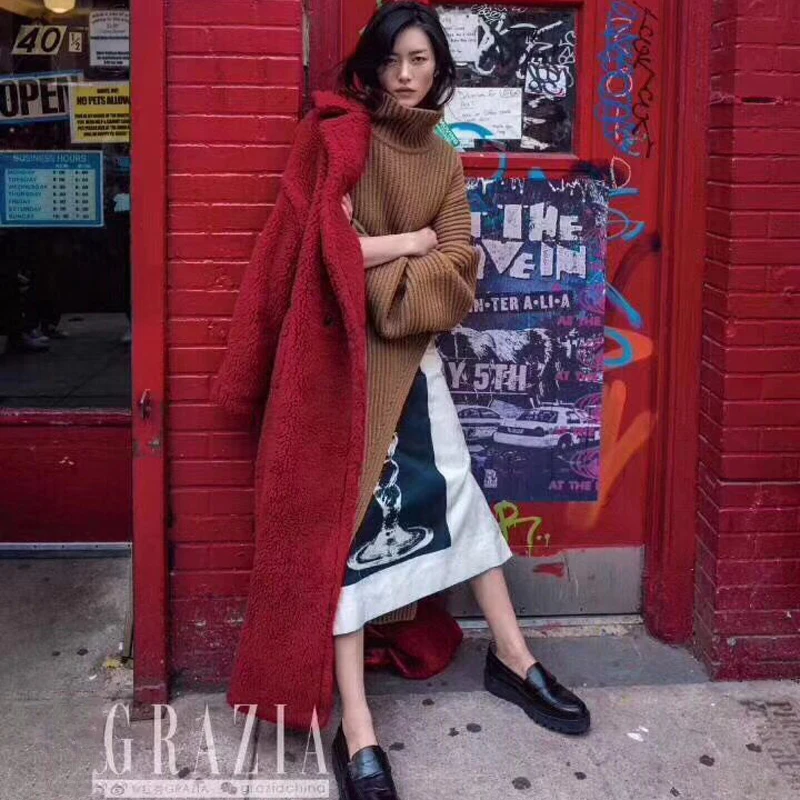 Брендовая дизайнерская женская шуба из овечьей шерсти Европейский стиль