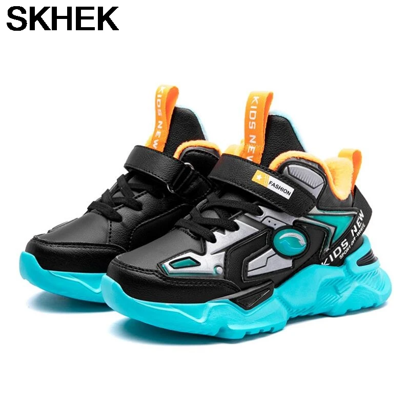 

SKHEK Winter Kids Sneakers Boys Shoes Girls Sneakers Children Casual Shoes Boys Sneakers Plush Lining Warm Anti-slippery Leather