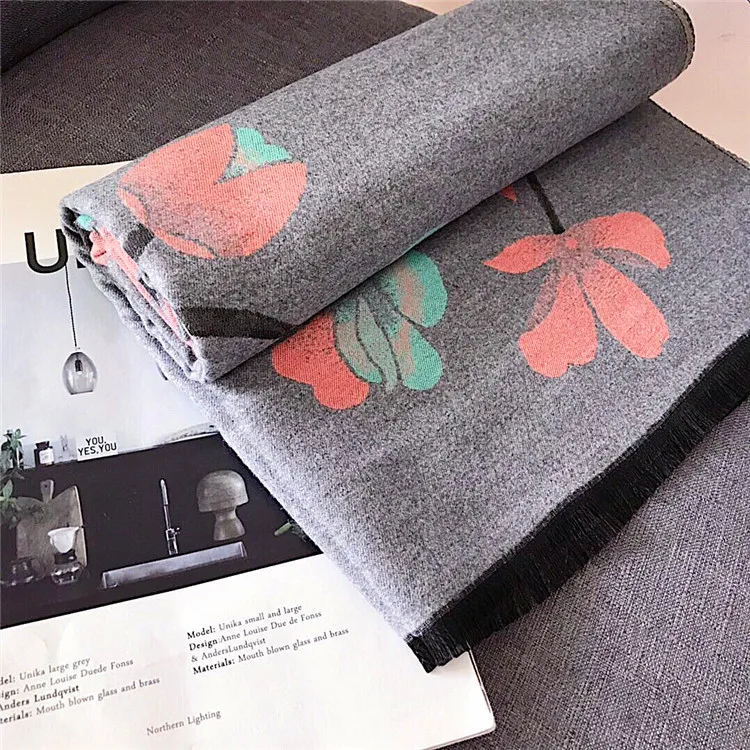 Зимний кашемировый шарф для женщин, теплые шарфы из пашмины, Модный Цветочный платок с принтом, шали и шарфы для женщин