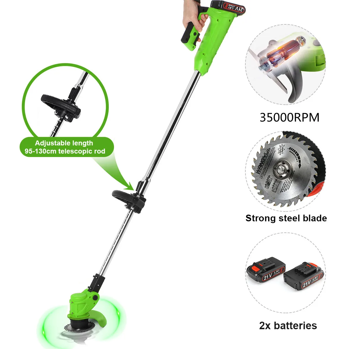 Электрическая газонокосилка Беспроводная 2000 Вт регулируемая длина домашний