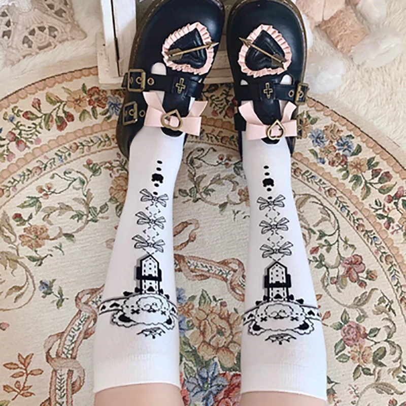 Японские зимние носки JK Sweet Lolita Sock Loli Bowknot Kawaii Korea Style Харджуку половина трубы высокие хлопковые носки для девочек.