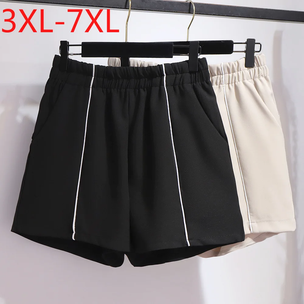 

3XL 4XL 5XL 6XL 7XL plus size shorts for women New 2021 summer large loose casual wide leg stripe pocket shorts black apricot