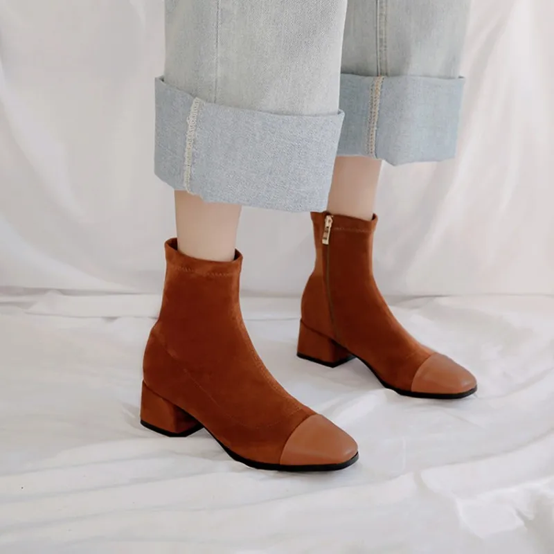 

Женские Эластичные ботильоны из искусственной замши, на молнии, на блочном каблуке, размеры 32-43