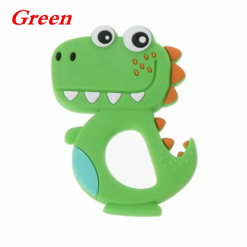 Green Силиконовые Прорезыватели для зубов в виде животных, динозавров, детское кольцо, Прорезыватель для зубов, Детские Жевательные подвески, подарок для прорезывания зубов, игрушки для малышей, DXAD - Цвет: Green
