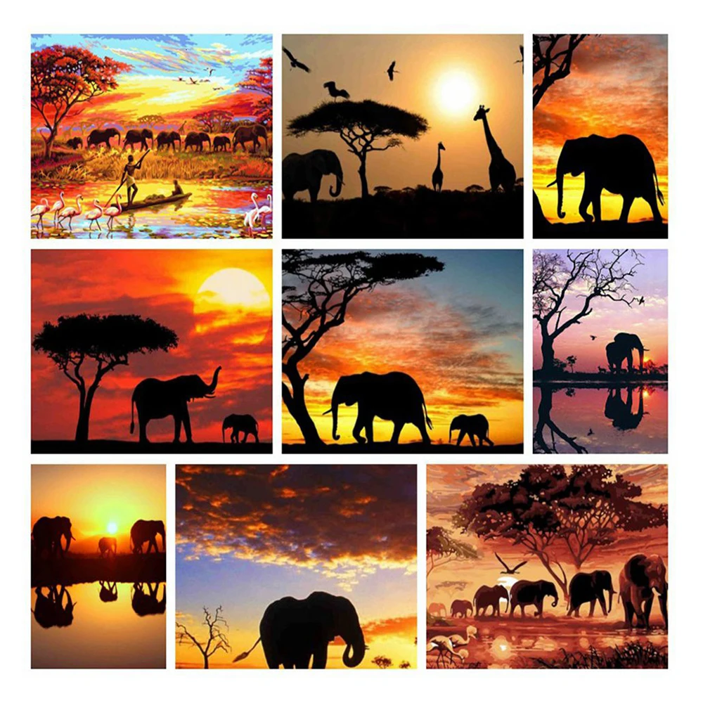 

YI BRIGHT New Arrival African Elephant Diamond Painting Animal Full Drill Square Diamond Embroidery Cross Stitch Home Decor