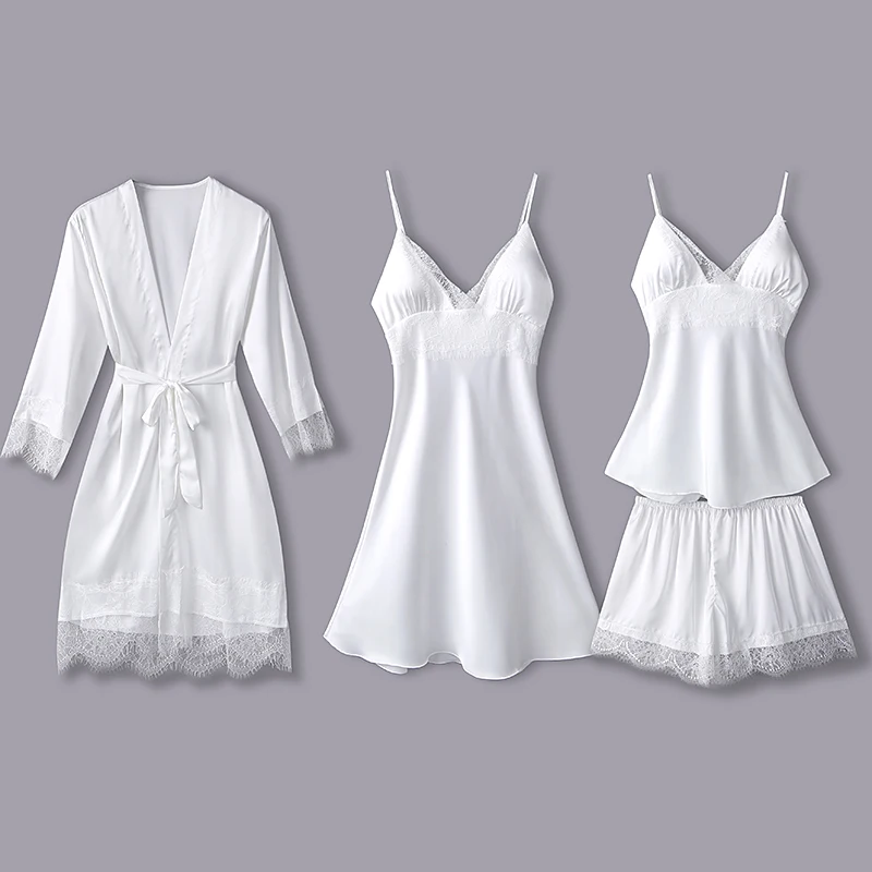 Женский пижамный комплект атласная пижама шелковые пижамы 4 шт. женские