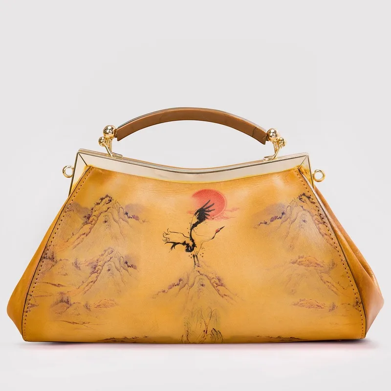 Ретро Топ Слои из коровьей кожи Для женщин Сумки новая ручная роспись