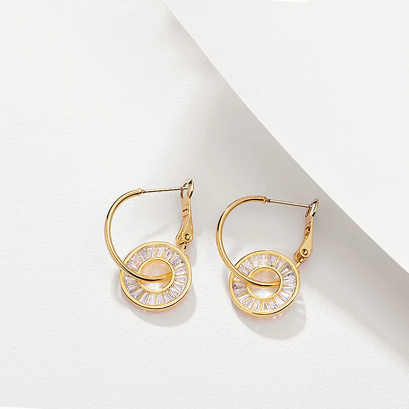 

Chic Elegant 925 Silver Circle Metal Zircon Bling Drop Earrings for Women Girl Wedding Party Jewelry New Year Gift