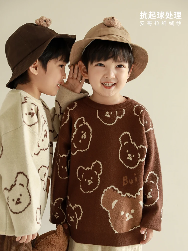 

Boys Cartoon Casual Knitted Sweater Autumn Winter New Bear Cute Soft Thick Top