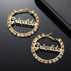 Позолоченные персонализированные серьги-кольца с именем и бриллиантами, индивидуальные серьги из нержавеющей стали для женщин, рождественский подарок