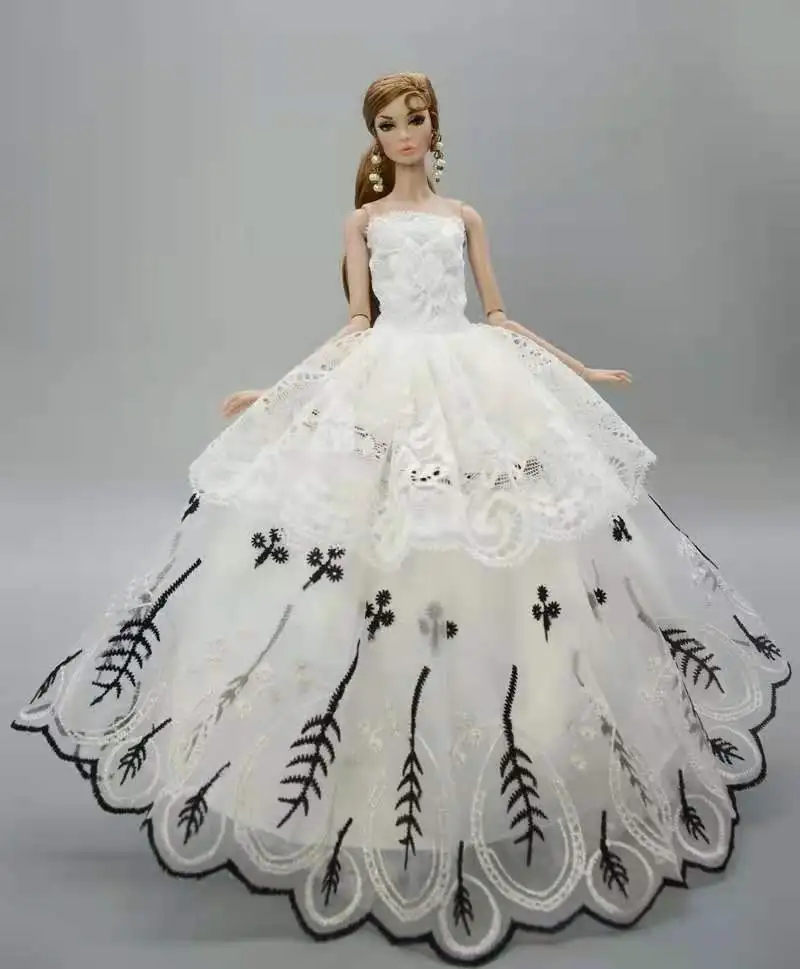 

1/6 Fashion White Floral Off Shoulder Wedding Dress Outfits For Barbie Princess Doll Clothes Party Gown 11.5" Dolls Accessories