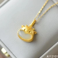 kjjeaxcmy fine jewelry 925 sterling silver natural white jade girl new luxury cow pendant necklace support test chinese style