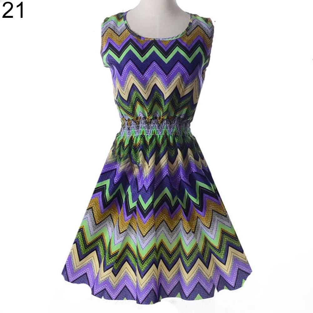 

Fashion Women's Sexy Chiffon Floral Print Sleeveless Party Mini Fit and Flare Dress