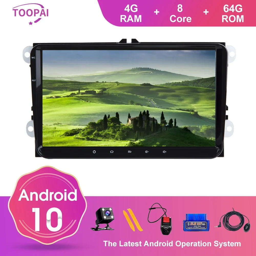 Автомобильный мультимедийный плеер Toopai на Android 10 с GPS для Volkswagen Golf Polo Tiguan Passat 2007-2013