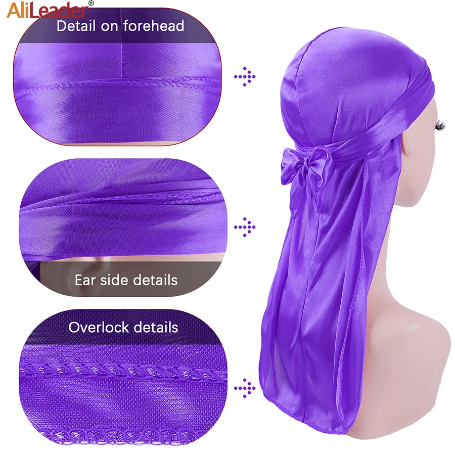 Оптовая продажа Шелковый головной убор Durag бандана черный красный синий унисекс