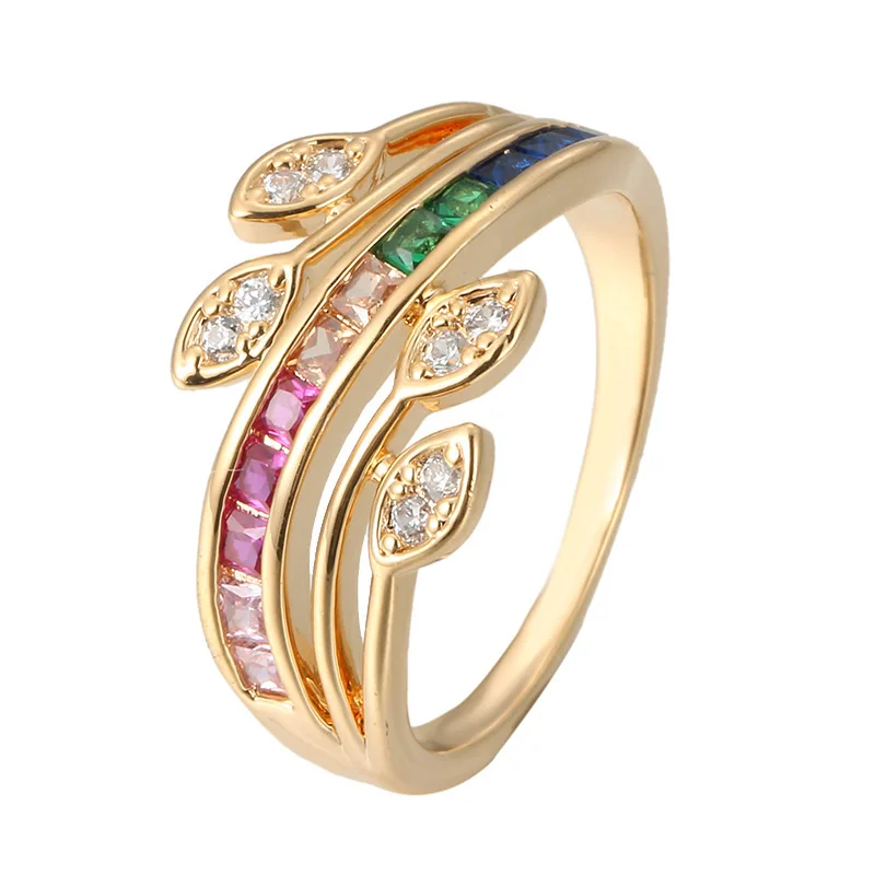 

Rainbow Fashion Colored Flower Leaf Copper Womens Rings Trendy Simple for Female Girlfriend Jewelry Creativity Gift Wholesale