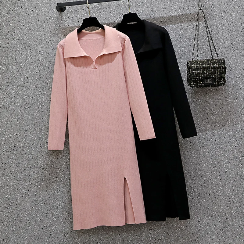 

Женское трикотажное платье-свитер с длинным рукавом и v-образным вырезом