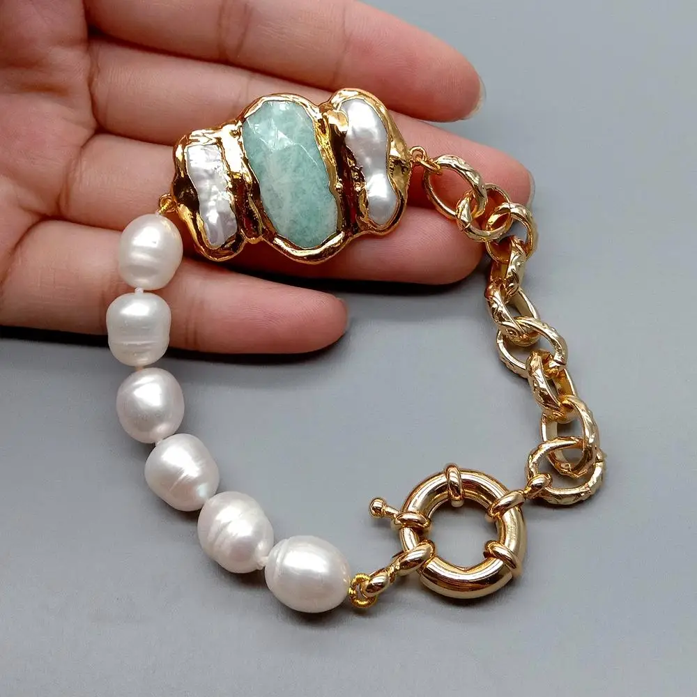 Y.YING Натуральные Искусственные Amazonite Biwa белый жемчуг в форме риса 8 винтажный