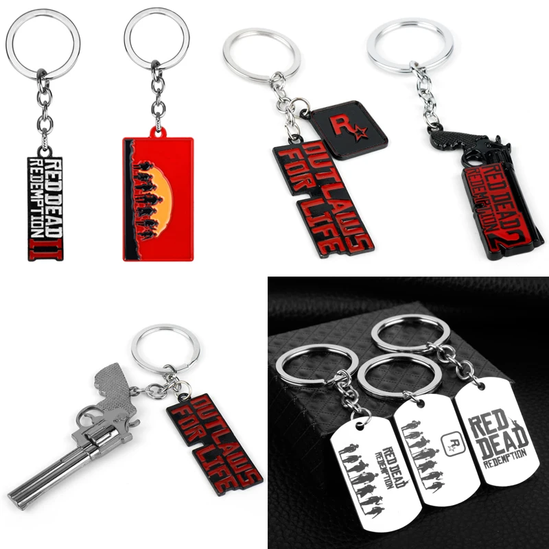 

Брелок для ключей Red Dead выкуп 2, цепочка для ключей с металлическим кольцом для ключей с игровым пистолетом Rockstar, для мужчин, женщин, мужчин, ю...