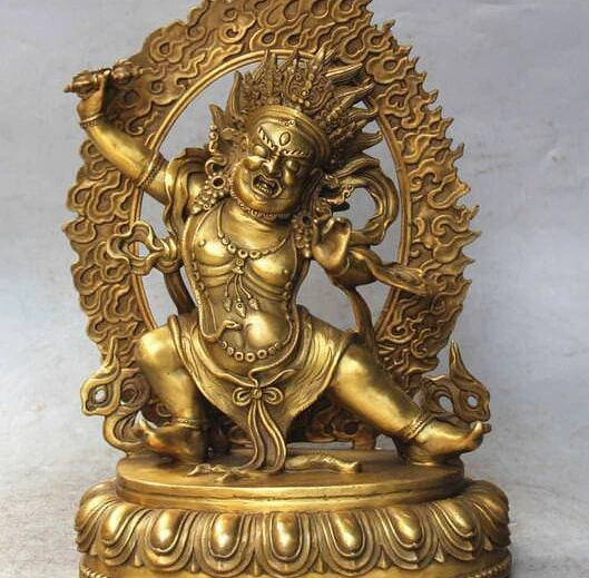 Изысканный Тибетский буддизм Бронзовый Vajrapani Chana Dorje Статуэтка Махакала Будды 28