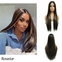 synthetic highlight long straight womens wigs 24 inch with centre partition heat resistant hair wig natural looking daily use