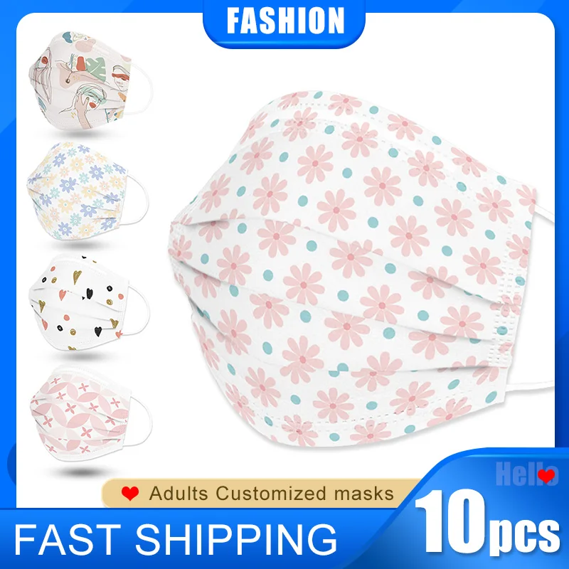 10 шт одноразовые маски для лица дышащие Индивидуальные клетчатые Цветочные