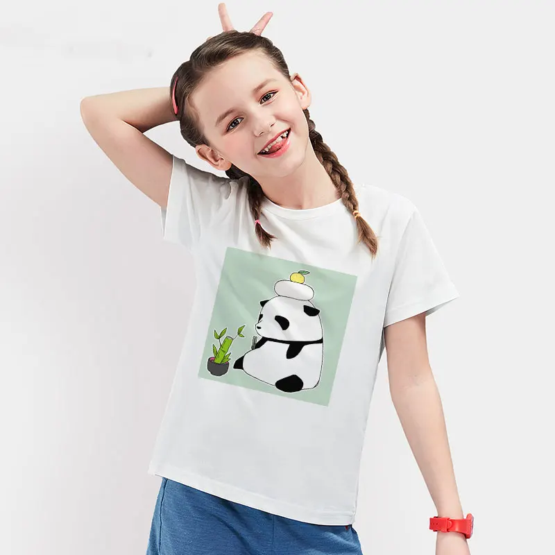 

Baby Girl T Shir Panda Painted Print Boys Christmas Shirt Cartoon Animation Kids Shirt Simple Design White New Tee Shirt Enfant