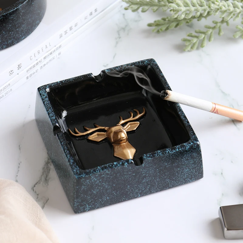 

Resin Deer Head Portable Ashtray for Gift Home Office Hotel Outdoor Smokeless Ashtray Holder Home Decor