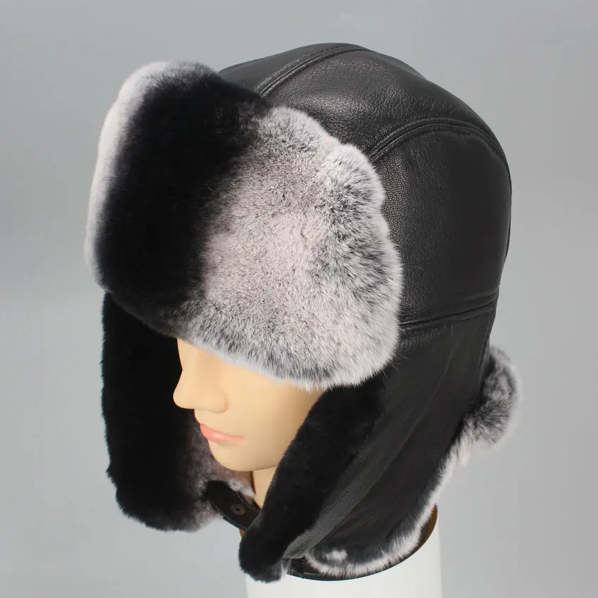 

ICYMI Autumn Winter New Rex Rabbit Fur Hat Real Sheepskin Hat Top Earflap Protection Windproof Ski Thick Warm Unisex Russian Hat