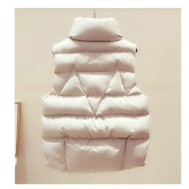 

Waistcoat Cotton Jacket New Autumn Winter Women Solid Color Sleeveless Stand Collar Vest Fashion Casual Female Zipper Coat
