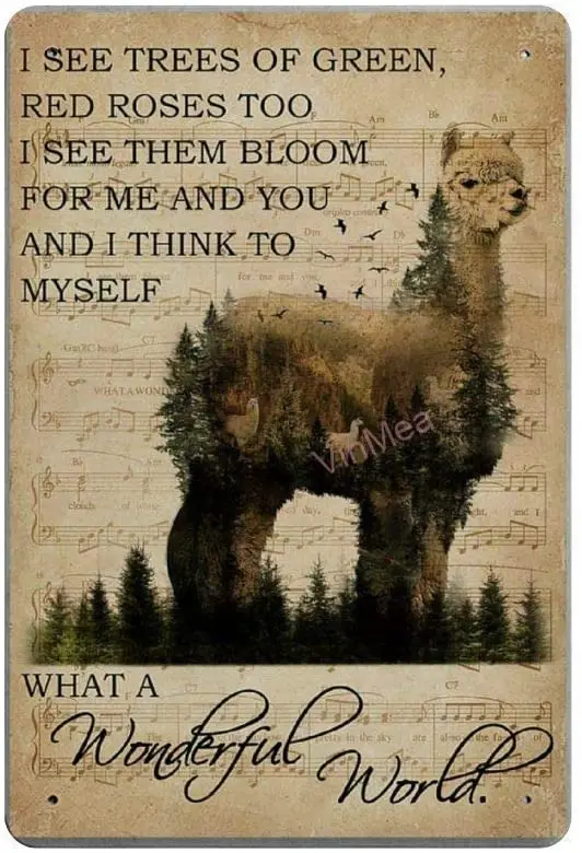 

What A Wonderful World Alpaca Novelty Parking Retro Metal Tin Sign Plaque Poster Wall Decor Art Shabby Chic Gift