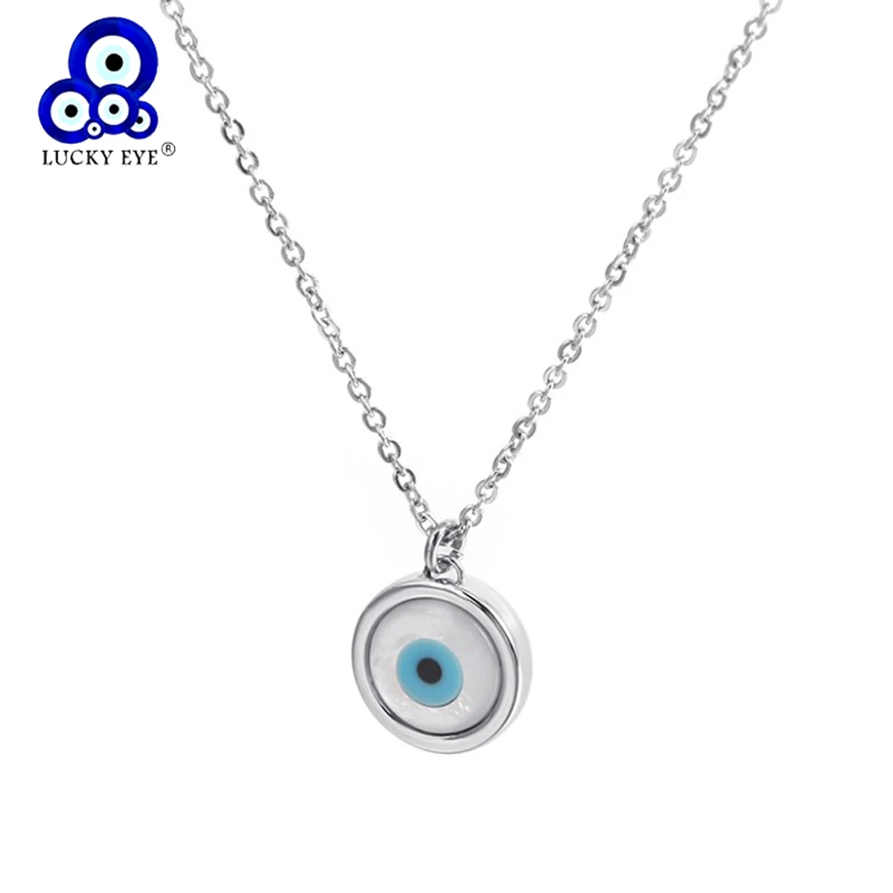 

Lucky Eye Turkish Evil Eye Pendant Necklace Stainless Steel Rose Gold Silver Color Long Chain Necklace for Women Jewelry LE556