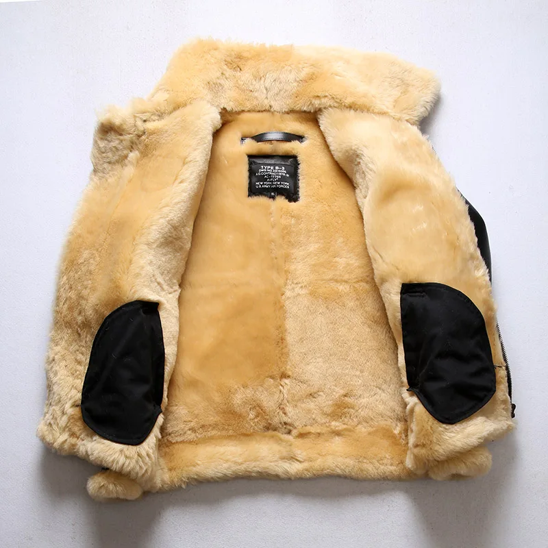 

DBB3 European US Size High Quality Super Warm Genuine Sheep Leather Coat Mens Big B3 Shearling Bomber Military Fur Jacket