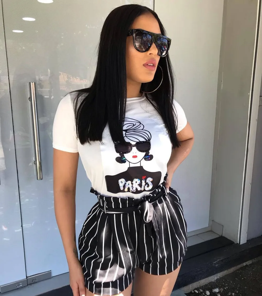 

Женская футболка с круглым вырезом, коротким рукавом и принтом