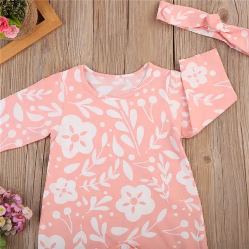 

Newborn Baby Girls Floral Long Sleeve Romper+Headband Outfits Cotton Casual Autumn Long Sleeve Baby Romper