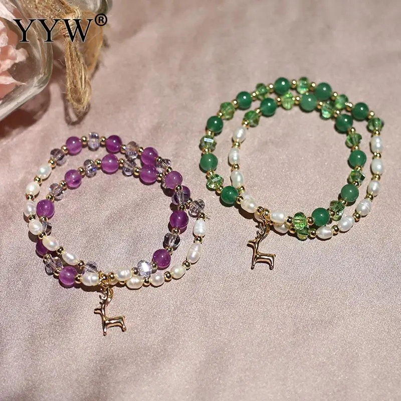 

Two Circle Crystal Bracelet Geometric Pendant Crystal Bracelet Fashion All-Match Bracelet For Female Length Approx 20cm