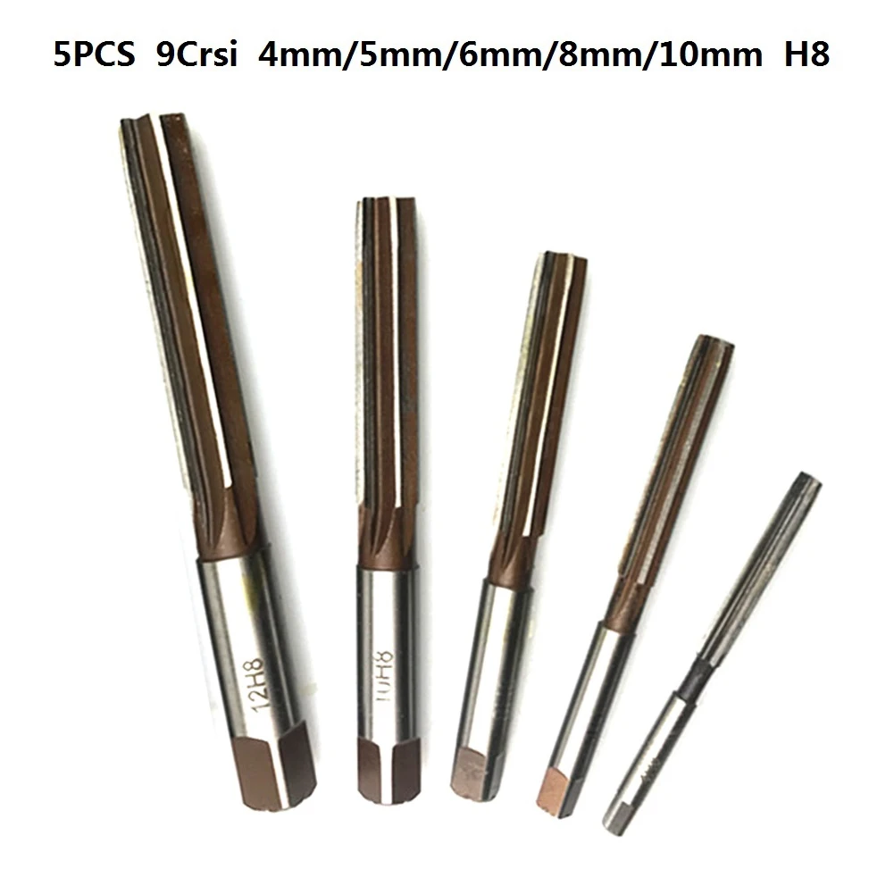 

5PCS 4/5/6/8/10mm H8 Hand Reamer Chucking 9SiCr Straight Shank Engineering Manual Tools For Reaming Holes