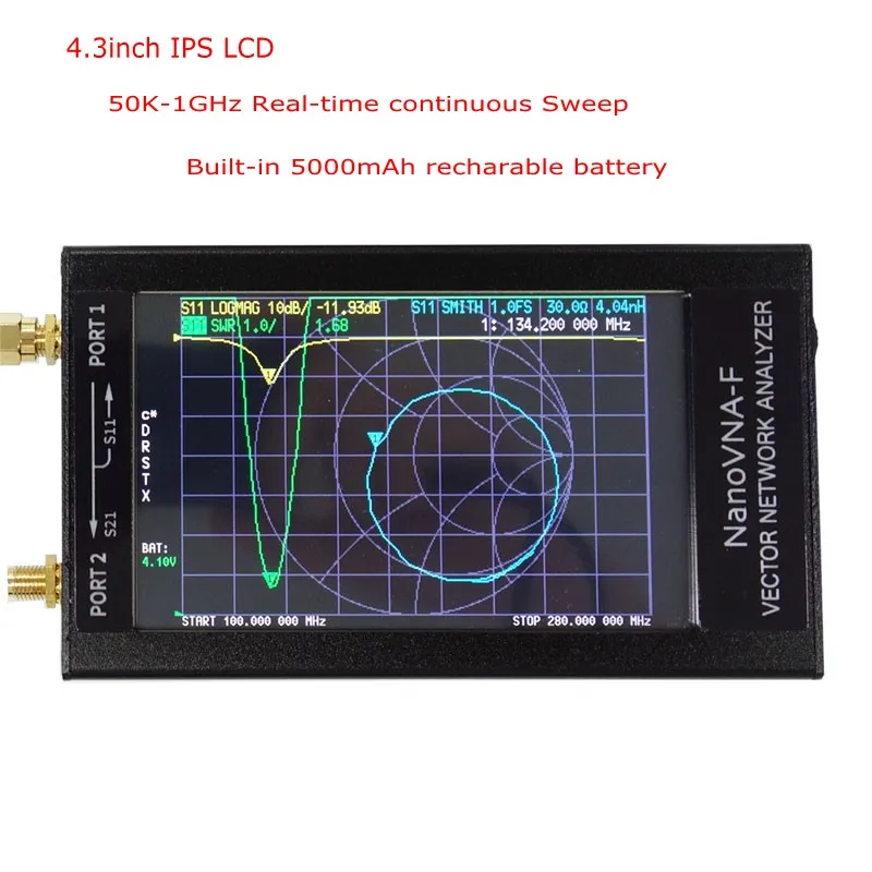 NanoVNA-F VNA HF VHF УВЧ векторная сетевая антенна анализатор+ 4,3 дюймов ips lcd+ металлический чехол+ аккумулятор 5000 мАч