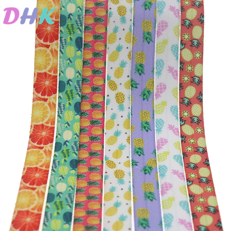 Лента для волос DHK 5/8 дюйма 5 ярдов фрукты ананас эластичная лента стрейч-ленты с