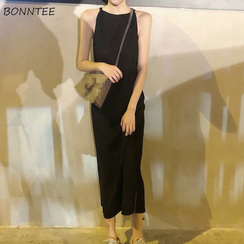 Платье женское однотонное до середины икры Повседневная модная уличная одежда