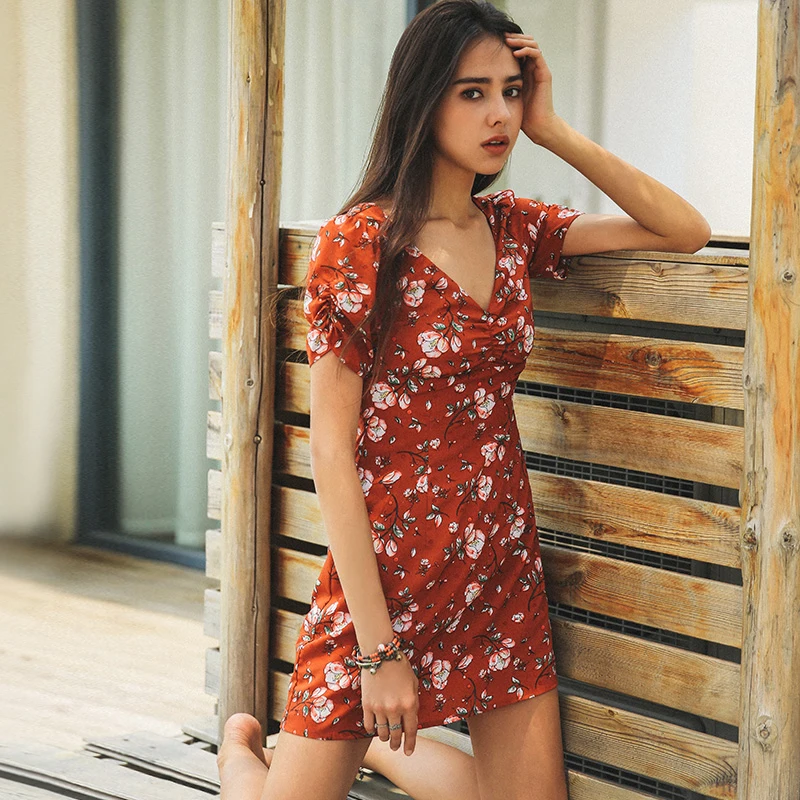 Rusttydustty 2020 Женская одежда Летние шифоновые платья с цветочным принтом уличные