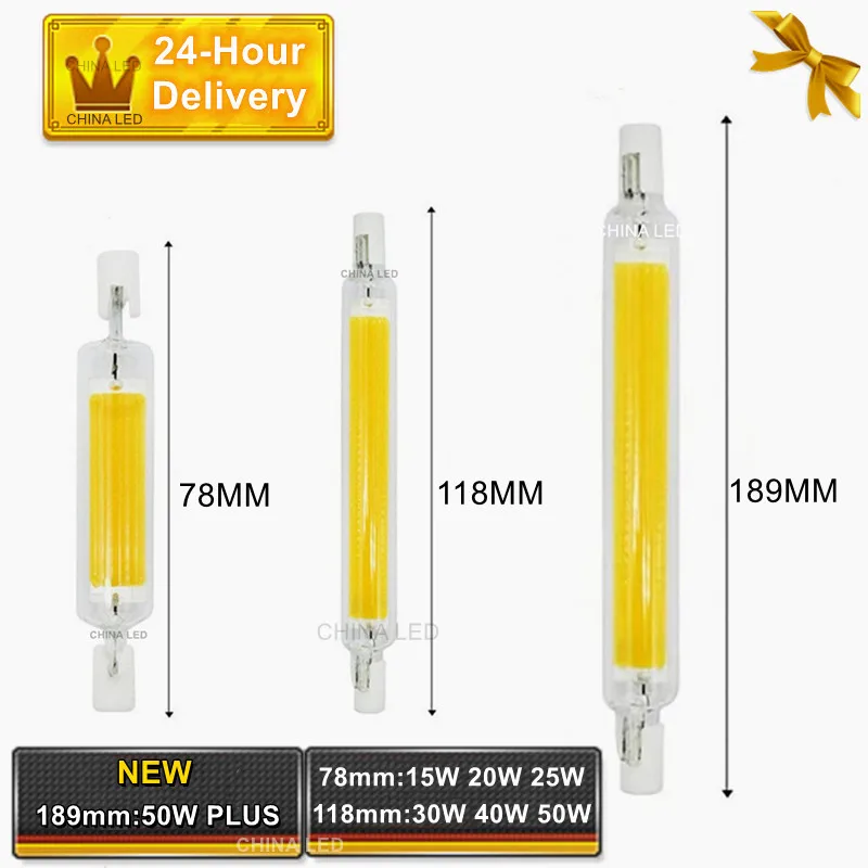Светодиодный R7S COB Стекло трубки лампы 78 мм 20w 25W 118MM 50 Вт лампа Кукуруза J78 J118