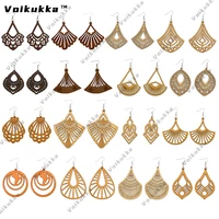 voikukka jewelry hot sale laser engrave fan shaped hollow pendant wooden drop dangle women african earrings for gift accessories