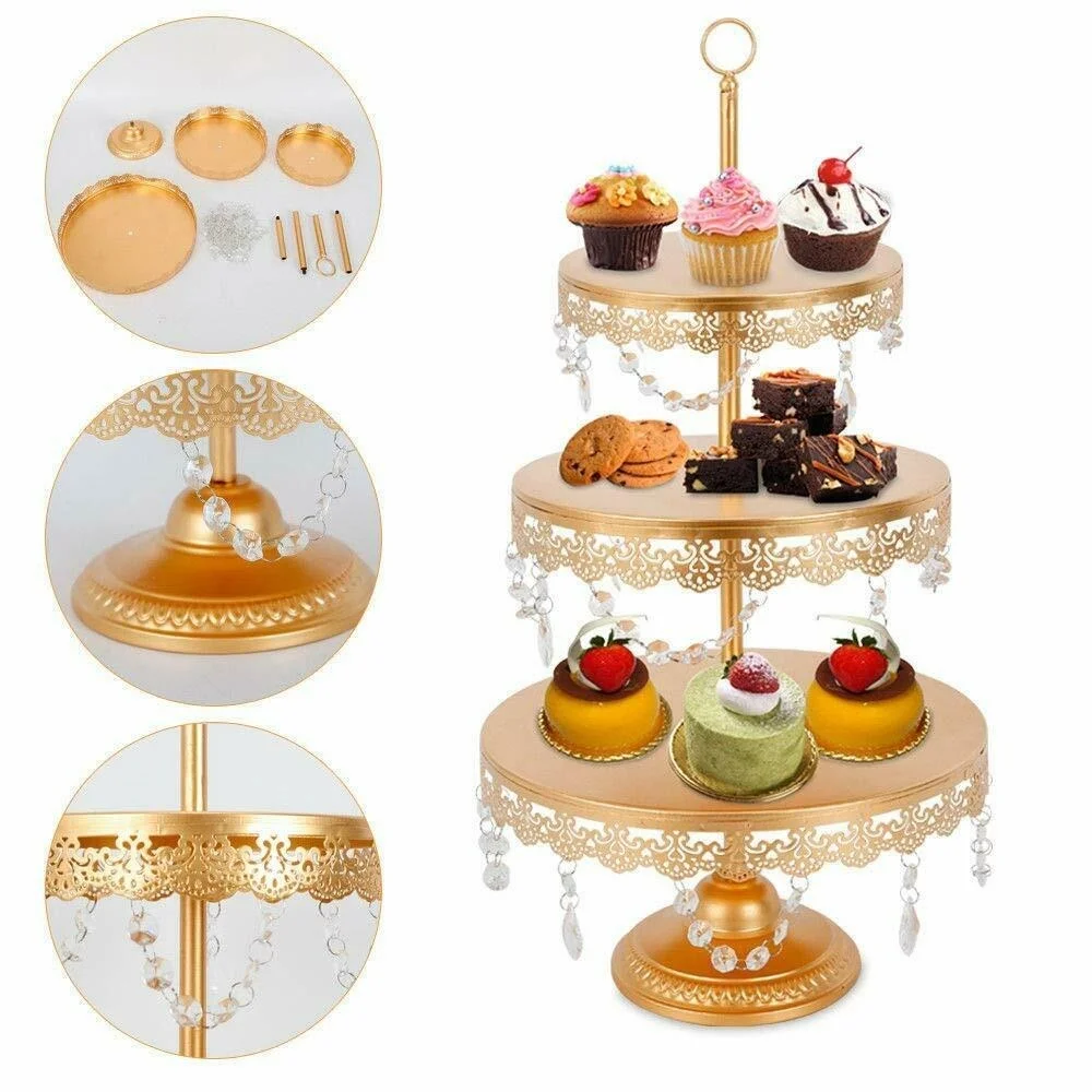 

3 Tier Cupcake Stand Round Dessert Tower Iron Cupcake Holder Display Cake Stand for Wedding Birthday Party Celebration