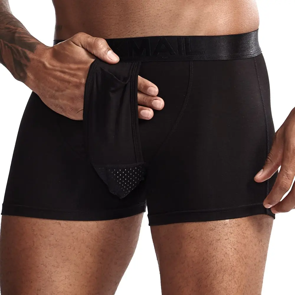 JOCKMAIL модал Мужское нижнее белье боксершортики сетка Мошонка уход капсула функция молодежное здоровье сеульская выпуклая разделительная пестрые трусы - Цвет: Черный