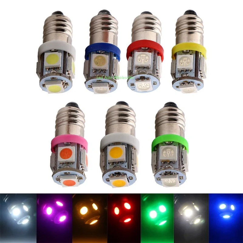 500pcs E10 6V 6.3V Car LED Screw Indicator Lamp bulb Warning Signal Light bulbs 5SMD 5050 warm white blue red green yellow DC6V