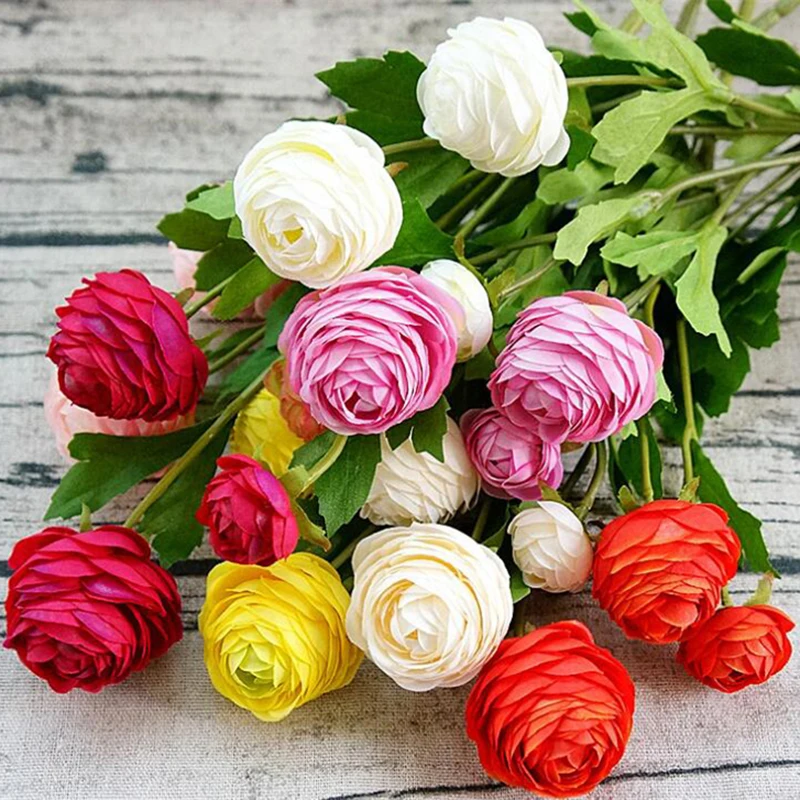1 Шт Искусственный Ranunculus Asiaticus поддельные Цветы шелк флорес artificiales флер пион для