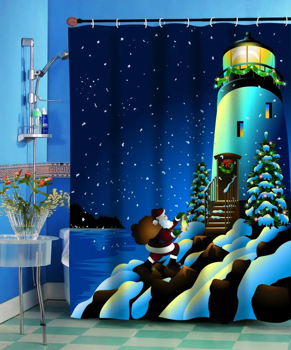 

Christmas Lighthouse Fabric Shower Curtain