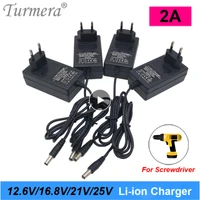 turmera 12 6v 16 8v 21v 25v 2a 18650 lithium battery charger dc5 52 1mm for 3s 4s 5s 6s 12v to 25v screwdriver battery pack use