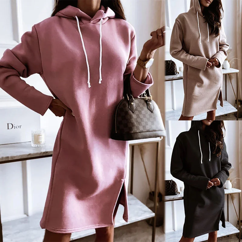 

2021 Autumn Winter New Women's Hooded Skirt Temperament Dress
